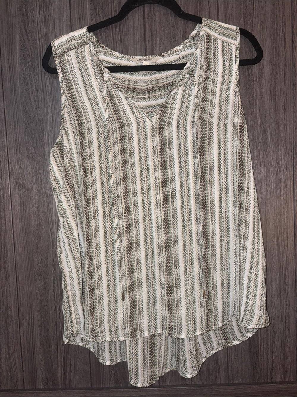 Liverpool Striped Sleeveless V-Neck Tank - Cream & Green